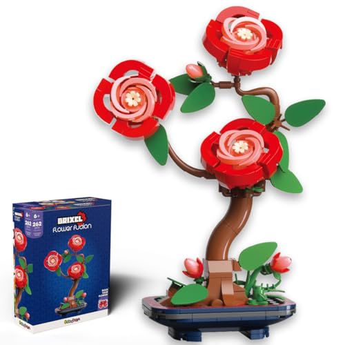 #sbabam Brixel Flower Fusion Bonsai Chinese Rose, Set da Costruzione Decorativo, 262 Pezzi, Altezza 22 cm, Età 6+