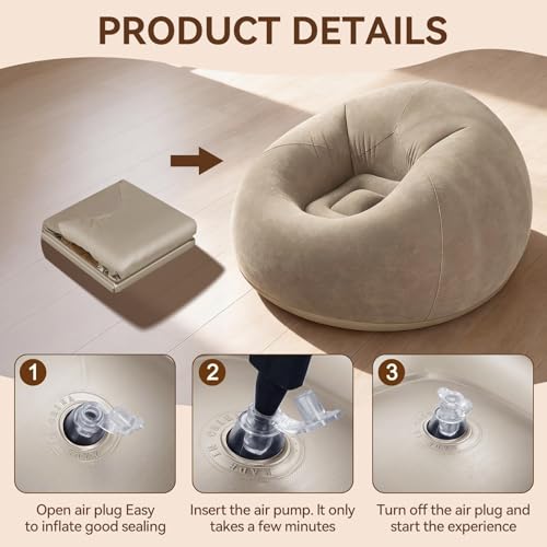 Image of 6 Pcs Bean Bag Chairs for Adults Inflatable Chairs with Electric Air Pump Blow up Couch Folding Portable Inflatable Couch Lazy Sofa for Reading Living Room Camping (Coffee)