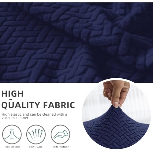 Image of Genina Recliner Loveseat Covers, Stretch Reclining Sofa Covers, 2 Seater Couch Cushion Stripe Jacquard Recliner Slipcovers - Furniture Protector Covers for Pet Kid (Navy Blue)