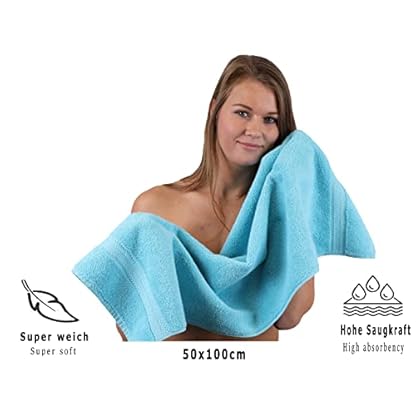 Betz 10-TLG. Handtuch-Set Premium 100% Baumwolle 2 Duschtücher 4 Handtücher 2 Gästetücher 2 Waschhandschuhe Farbe türkis – Bild 7