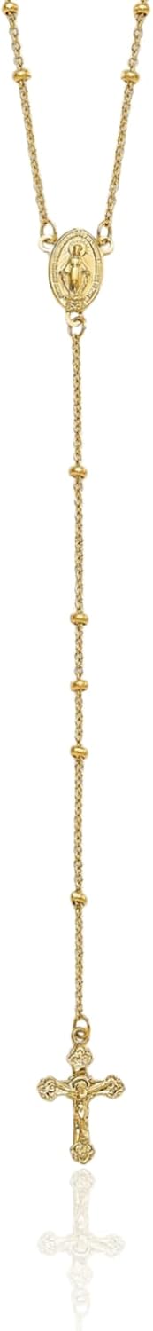 IceCarats 14K Yellow Gold Medium Rosary Bead Our Lady of Grace Miraculous Medal, Virgin Mary Cross Pendant Necklace 19.5mm 3/4 inch Lightweight, Polished For Her For Him