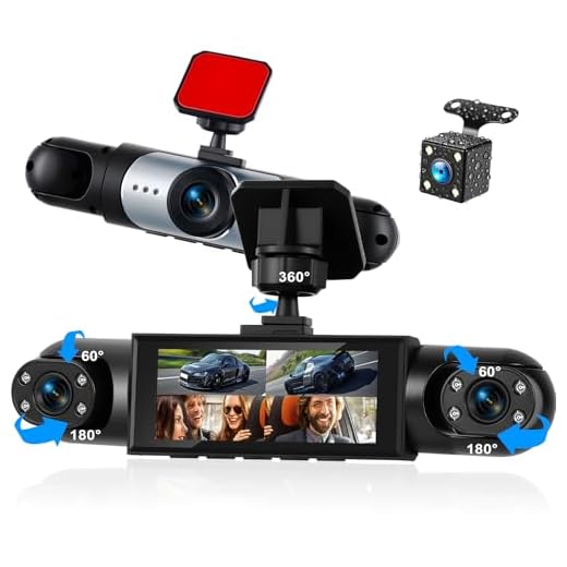 4-Kanal CAMECHO Dashcam Auto 1080P, 360° Rundumsicht mit 4 verstellbaren Kameras, 3.16 Zoll Display, Rückfahrhilfslinien, Belichtungskorrektur, Loop-Aufnahme, einfache Montage
