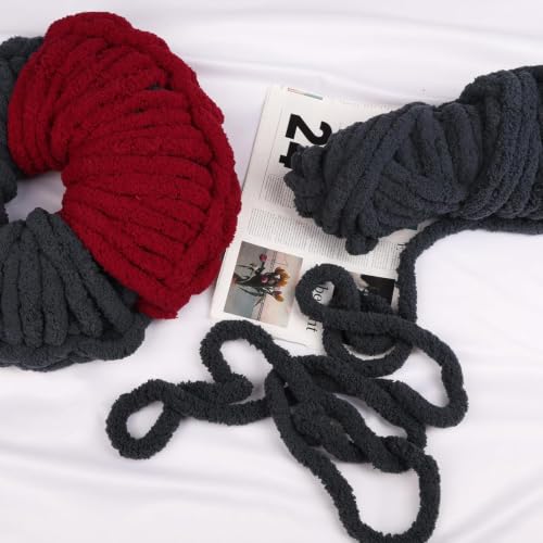 Image of 8 Packs Jumbo Chunky Chenille Yarn - 2040g(72oz) 245 Yards (224m) Bulky Yarn - Chunky Yarn for Hand Knitting Blanket,Cushions, Pet Bed - Soft and Durable(Charcoal)