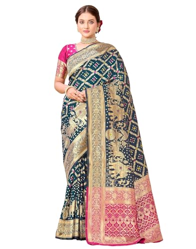 Image of SIRIL Women's Banarasi Soft Silk Blend Banarasi Jacquard Saree With Unstitched Blouse Piece