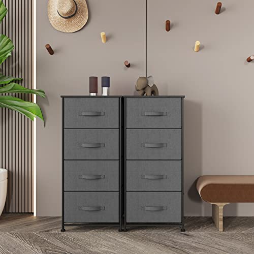 Sehloran 4 Drawer Dresser For Bedroom, Dessers Storage Tower, Chests Of Drawers, Removable Tall Fabric Bins, Dresser Organizers Unit For Hallway, Entryway, Closets, Wood Top, Gray #TOP1