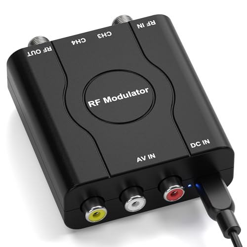 RCA to Coaxial Adapter RF Coaxial Modulator CVBS RF Adapter VHF Converter Channel 3/4 Switch for Game & Video Hub DVD VCR Player PS2 PS3 PS4