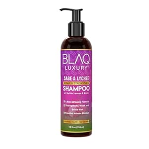 Blaq Luxury Sage & Lychee Repair and Strengthen Shampoo – Infused with Biotin and Nettle – Sulfate-Free Formula for All Hair Types – Promotes Hair Repair, Growth, and Scalp Health – 12 fl oz