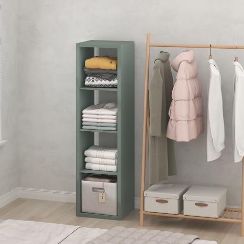 Image of Furinno Cubic Extra Thick 4-Cube Closet Organizers and Storage, Sage Green | 14.6 x 16 x 58 in, Vertical Open Shelf Closet Storage, Closet Organizer, for Wardrobe, Bedroom, Living Room