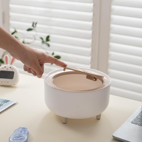 Image of HOKIPO Mini Desktop Trash Can with Lid | Countertop Dustbin for Desk, Bathroom Vanity & Tabletop - Portable Small Wastebasket for Office, Bedroom - White 2L (NEW-AR-6079)