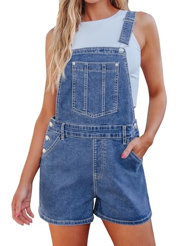 luvamia Womens Blue Jean Overall Shorts Summer Romper for Women Denim Overalls Shorts Cute Summer Outfits for Women Medium Blue Size Medium Size 8 10