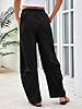 Aoysky Womens Baggy Barrel Wide Leg Pants Drawstring Elastic High Waisted Casual Loose Trousers Pockets #2