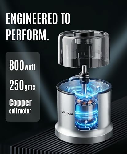 Image of Ownair Chopper Electric for Kitchen - 800W Pure Electric Copper Motor, 300ml Vegetable Chopper with Stainless Steel Blades, Safety Lock, Transparent Lid - Compact Kitchen Food Processor (silver)