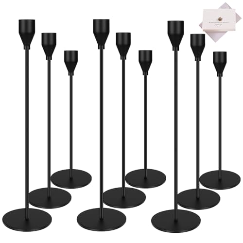 TOSUTO Chandelier Bougeoir Noir,Lot de 9 Bougeoir Chandelier,Chandelier de Mariage,Coniques Bougeoir Decoratif,Bougeoirs Cônes Noirs,pour Bougies Coniques...