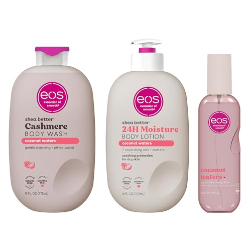 eos Coconut Waters Scent Layering Bundle - Body Wash, Body Mist, Body Lotion