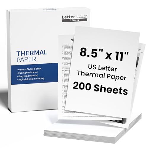 Image of TATTMUSE Inkless Portable Thermal Printer White & 200 Sheets 8.5 inch x 11 inch US Letter Thermal Paper, Compatible with iPhone Android Laptop for Home Office