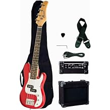 Raptor 3/4 Scale 38 Inches Kids 4 Strings Electric P Bass Guitar Package - Red with 5W Amp, Gig Bag, Strap, 10ft Cable, Picks