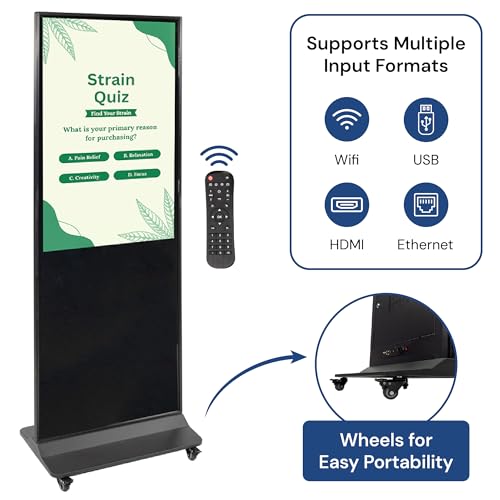 Image of shopPOPdisplays 55″ Touch Screen Display Kiosk, Android OS, Full HD 1080x1920, Movable Wheels, WiFi /HDMI /USB, Interactive Indoor Digital Signage for Retail & Events