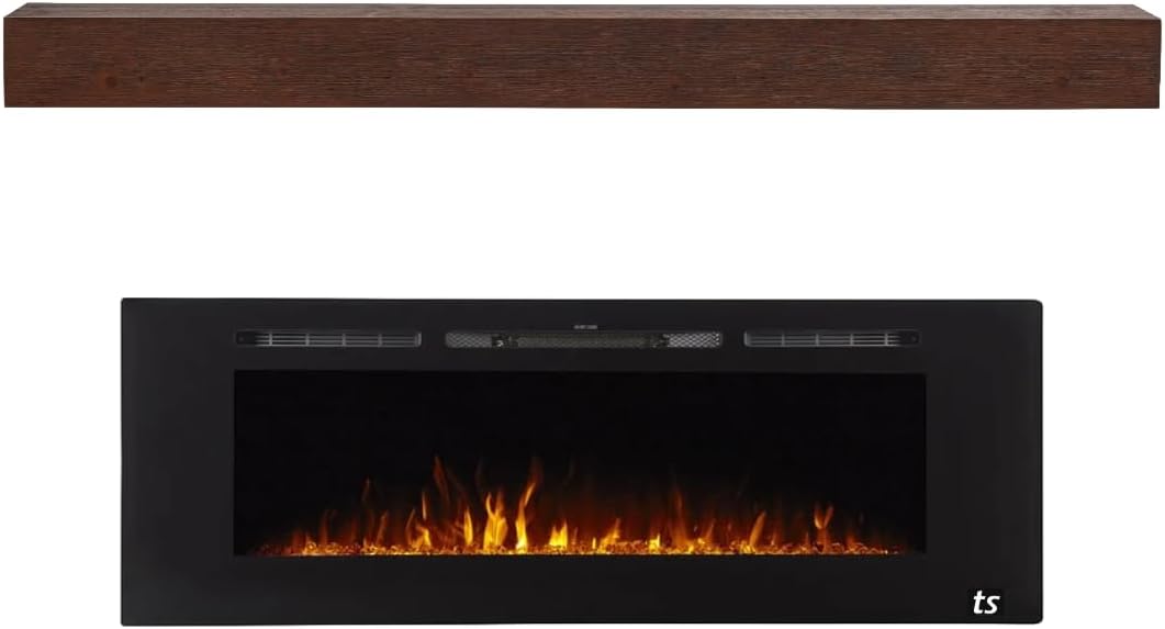 Touchstone Fireplace and Encase Mantel Bundle - The Sideline 60 Inch Wide Smart Electric Fireplace and Espresso Finish 72 Inch Encase Wood Mantel