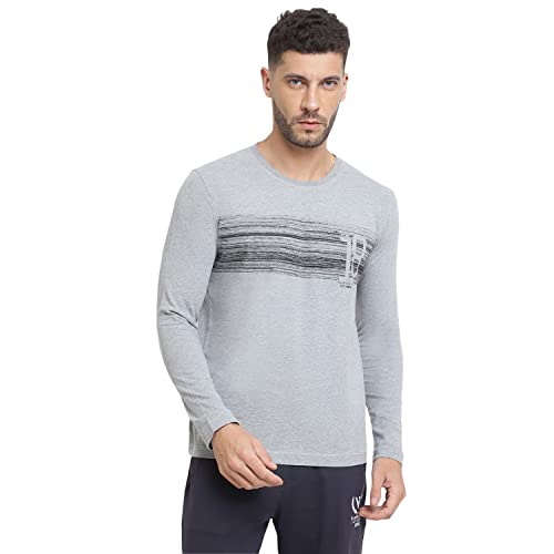 Image of Van Heusen Men Athleisure Regular Fit T-Shirt - Cotton Rich - Crew Neck, Long Sleeve, Printed