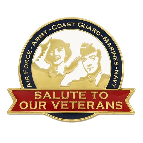 Image of PinMart Veteran Pin - Patriotic American Lapel or Hat Pin - Proud to be Retired Army, Navy, Air Force or Marine Corps - Gold Color Plated Enamel with Secure Clutch Back