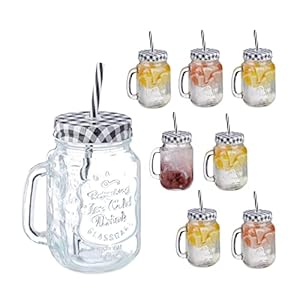 Relaxdays Trinkgläser 8er Set mit Deckel Schwarz