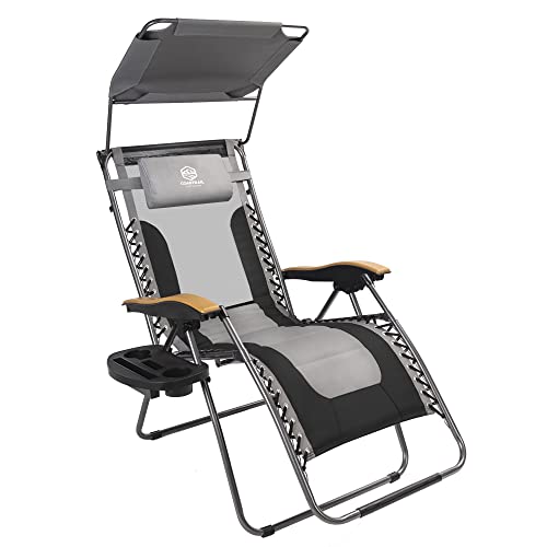 Coastrail Outdoor Zero Gravity Chair With Shade, 400Lbs Capacity Mesh Back Padded Reclining Lounge Chair Plus Cup Holder, Table For Yard Patio Lawn Black #TOP8