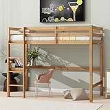 BEDGJH Twin Size Loft Bed with Desk, Solid Wood High Loft Bed Frame with Ladder and Safety Guardrail, Easy Assembly, Space-Saving Bed Frame for Kids Teens Adults (White Oak)