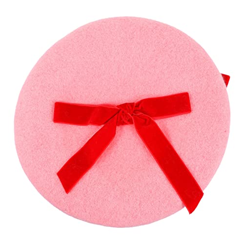 Galpada Women Beret Hat Strawberry Bow Woolen Beret Shortcake Hat Sweet Warm Hat Handmade French Beret For Halloween Christmas Girls Lady #TOP6