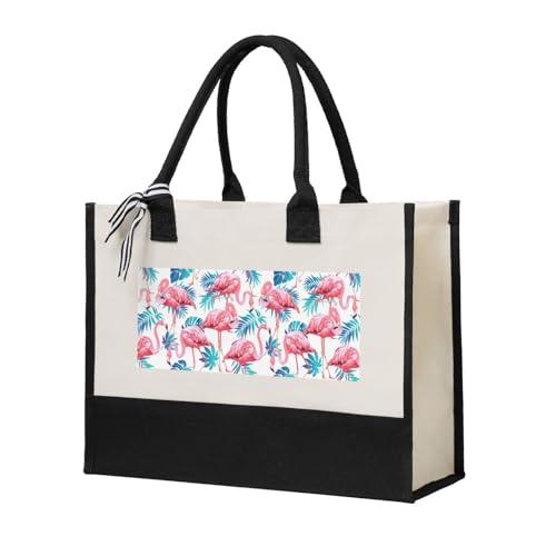 SHuWeiD Bolsa de lona con estampado de hojas de plantas verdes para mujer, ecológica, reutilizable y espaciosa para el uso diario, Beige, Talla única