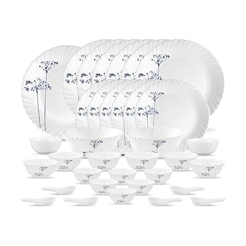 Image of La Opala, Novo Collection, Opal Glass Dinner Set 35 pcs, Aqua Spray, White