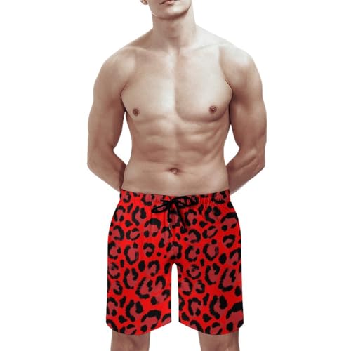 Leopard Red Print Mens Swim Trunks, Quick Dry Swim Shorts with Mesh Lining Swimwear Bathing Suits2