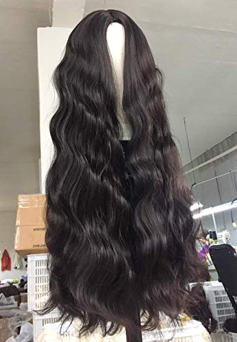 Natural Black Body Wave Wig 28 inch for Black Women Long Wavy Big Curly Wig Machine Made Body Wave Wig Synthetic Hair #1B