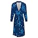 FOSKERV Women's Long Sleeve Robe, Soft Comfortable Loungewear with Belt, Fashion Open Front Nightgown for Bedroom, Living Room, Christmas Snowflake Blue, (M)