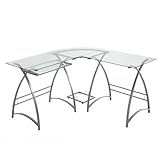 Walker Edison Furniture Company Modern Corner L Shaped Glass Computer Writing Gaming Gamer Command Center Workstation Desk Home Office, 51 Inch, Silver