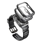 Apple Watch Series SE (第3世代)/9/8/7 45mm 用 バンド+ハードケース2個セット 内蔵強化ガラスフィルム スポーツ 耐衝撃 通気性TPU ブラック Armroboxシリーズ