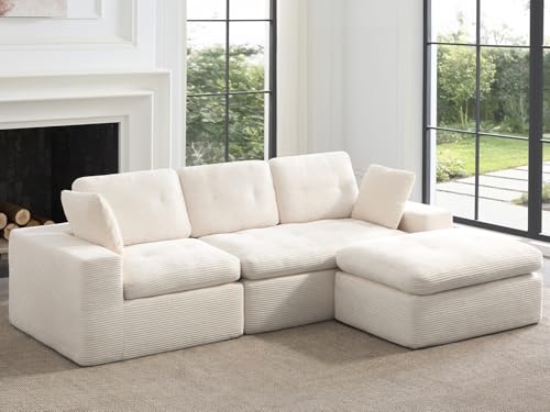 Image of L-Shaped Modular Sectional Couch for Living Room Furniture, Boneless Cloud Couch Set with Back Support, Modular Sectional Sofas for Living Room Furniture with Ottoman