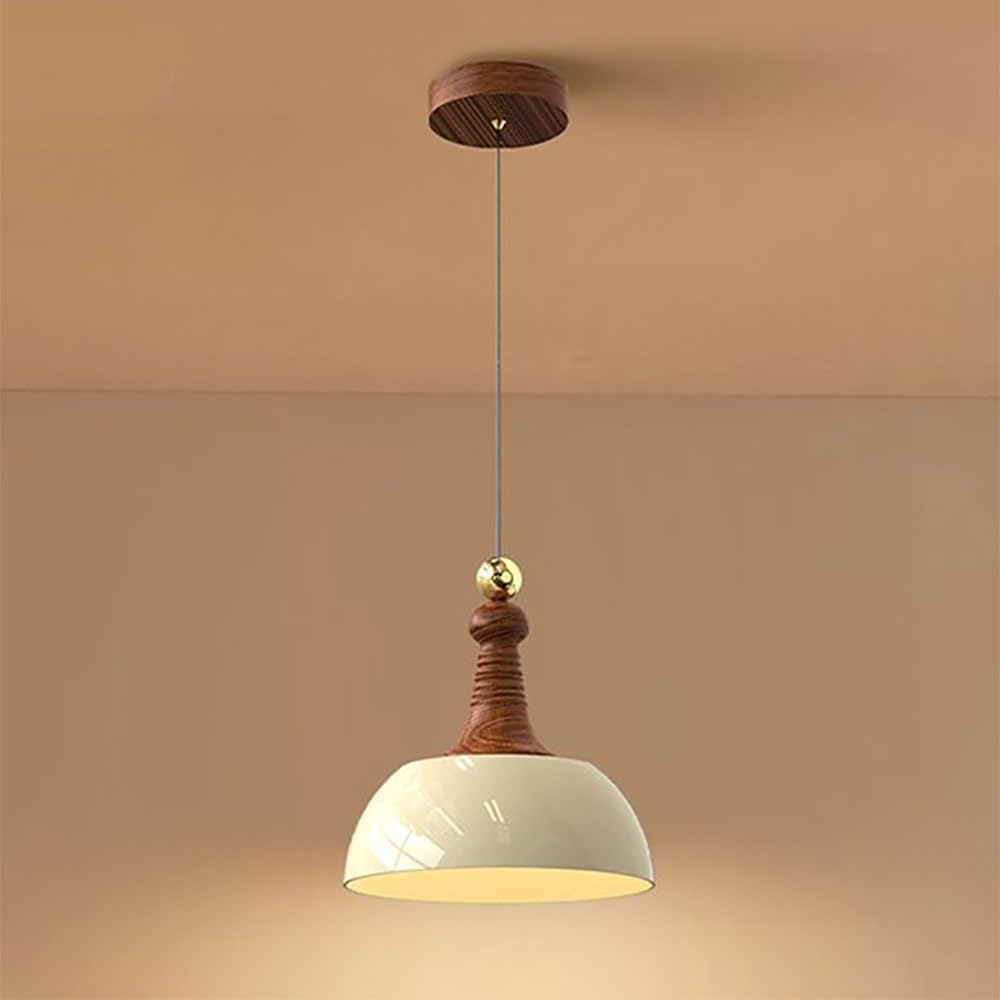 Lustre LED moderne 12W blanc et bois avec cache-pot intégré