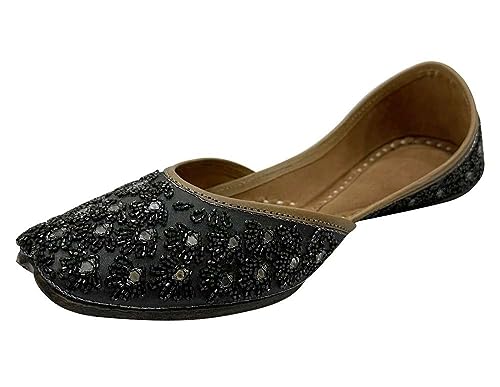 Stop n Style Flat Punjabi Juti for Women Designer Mojaris Ballerina Ethnic Handmade Black Shoes