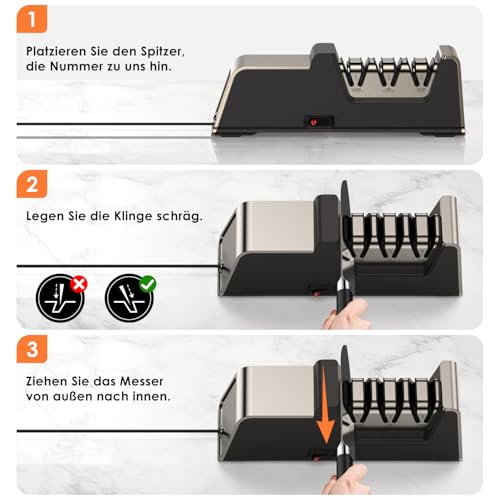 Professioneller Elektrischer Messerschärfer mit 100% Diamant-Schleifmitteln und Präzisionswinkelführungen, Geeignet für Doppeltem Anschliff Messer und Wellenschliff, Schnelle, Rasiermesserscharfe Erge