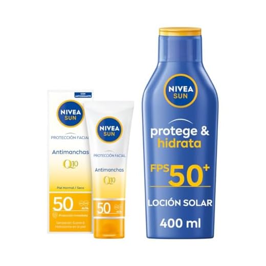 NIVEA SUN Protege & Hidrata Leche Solar FP50+ (1 x 400 ml) + Protección Facial UV Anti-Edad & Anti-Manchas FP50