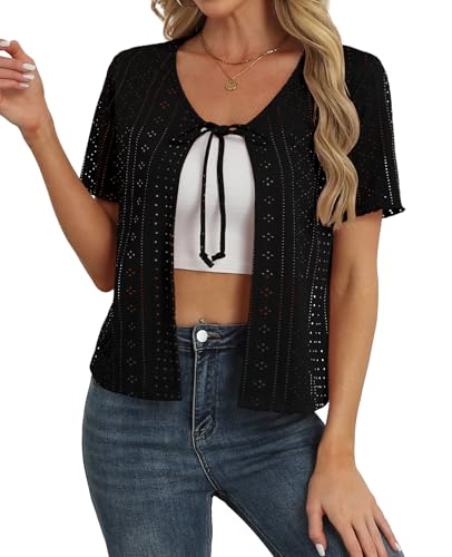 Womens Tie Front Cardigan Lightweight Short Sleeve Cardigans for Women Trendy Open Front