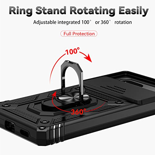 For Google Pixel 7A Case With Slide Camera Cover Hd Screen Protector [Military Grade 16Ft. Drop Tested] Magnetic Ring Holder Kickstand Protective Phone Case For Google Pixel 7A, Black #TOP5