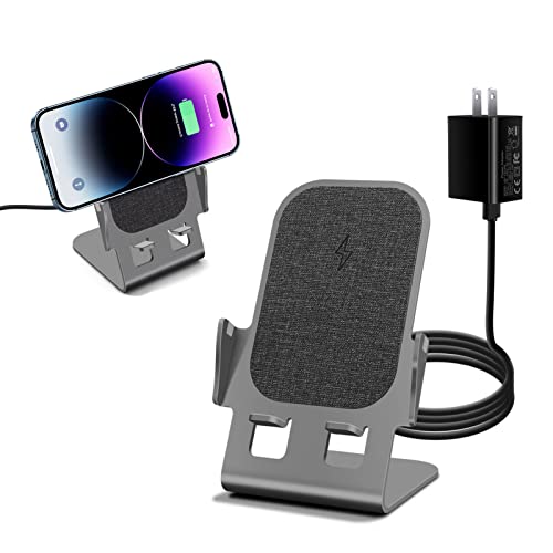Wireless Charger Stand,Ultra-Thin Aluminum Alloy Cell Phone Stand Compatible with iPhone 14/13/12/11/XR/X/8 Series,15W Fast Qi Wireless Charging for Samsung & Qi Certified Device(with QC3.0 Adapter)
