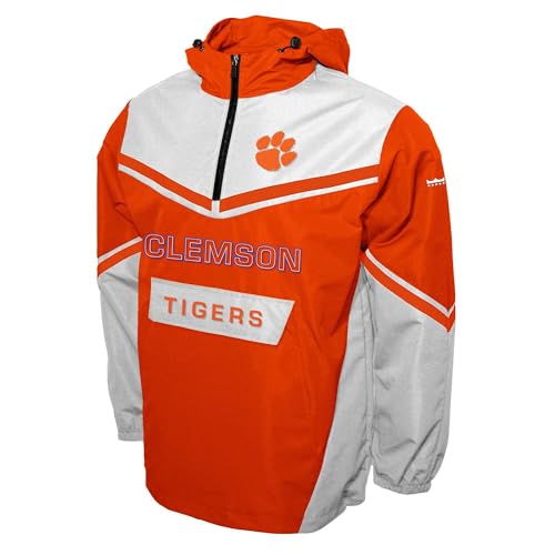 2Bhip NCAA Clemson Tigers Adult Half Zip Water-resistant Windbreaker Hoodie Pullover With Pocket Mens Jackets