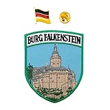 A-ONE Deutschland Flagge Pin + Burg Falkenstein Castle Stickerei, Emblem von Deutschland, patriotischer Patch, nähen Sie Patch für Kleidung, Hemd, Hosen Nr. 129p