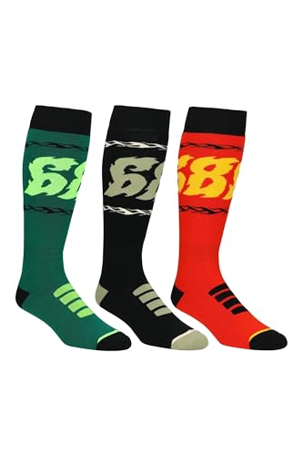 686 Men's Flame Sock 3-Pack - Quick-Dry Winter Socks for Snow and Skiing, Arch Support, Reinforced Heel and Toe - Assorted, Large/X-Large