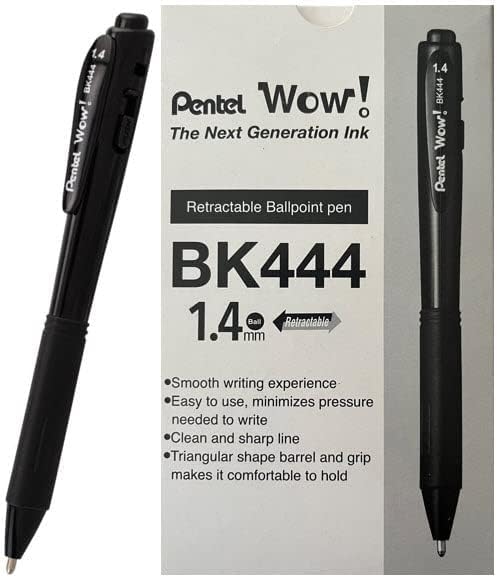 Pentel Wow! Retractable Super Smooth Ballpoint Pen, (1.4mm) Bold Line, Triangular Barrel, Black Ink, 12 Pack image 3