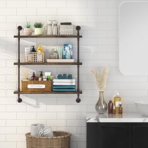 PUSDON Industrial Pipe Shelving Wall Mounted 3 Tier 32 Inch, Bathroom Metal Floating Shelves Bronze, Wood Hanging Storage Bookshelf, Heavy Duty Sturdy Rack for Home Office Garage Farmhouse Bar PUSDON Industrial Pipe Shelving Wall Mounted 3 Tier 32 Inch Bathroom Metal Floating Shelves Bronze Wood Hanging Storage Bookshelf Heavy Duty Sturdy Rack for Home Office Garage Farmhouse Bar