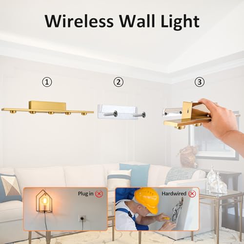 Image of Battery Operated Modern Style Vanity Lights,wall Sconces Fixtures With Remote Control,Dimmable Bathroom Lights Over Mirror,LED Bathroom Lighting Rechargeable,vanity Lights Fixtures Wireless Design(2 P