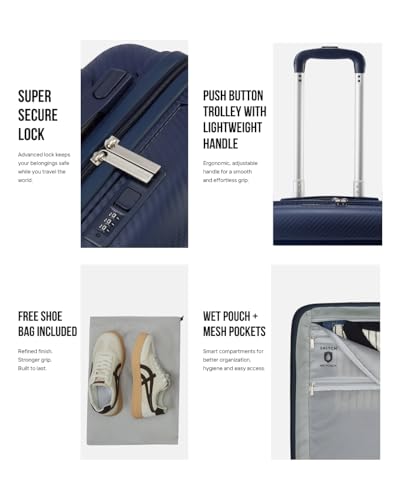 Image of SNITCH Layer Large Size Blue Polypropylene Hard Travel Suitcase - Large Trolley Bags & Luggage with 8 Wheels, Premium Lock, Wet & Dry Pouch & Free Shoe Bag